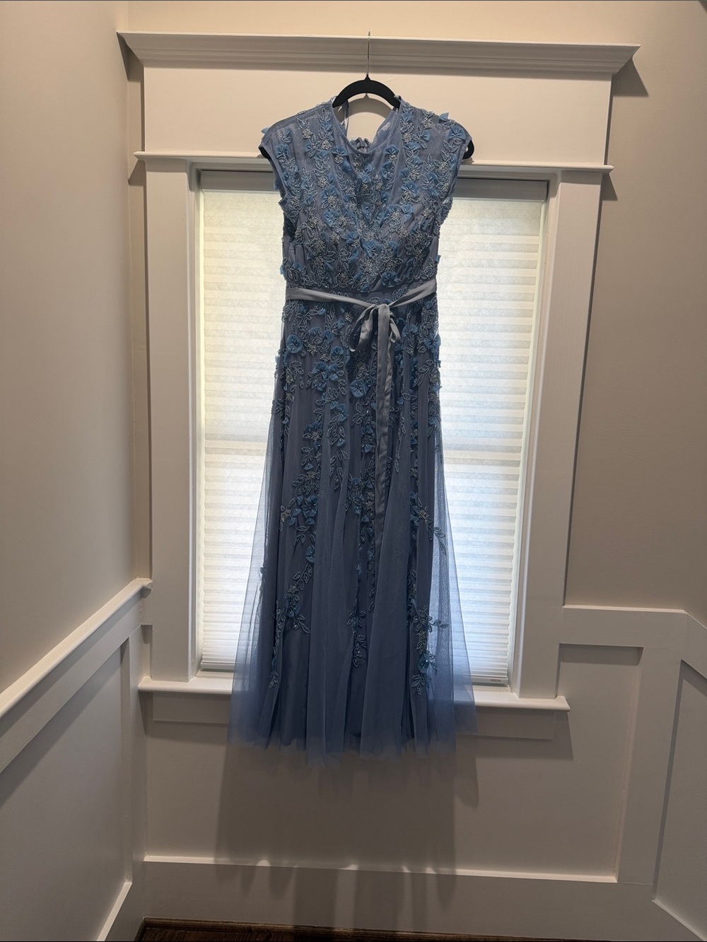 Mac Duggal Powder Blue Embroidered Tulle Maxi Dress